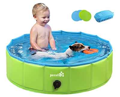 Pecute Piscina Perros y Gatos Bañera Plegable PVC Antideslizante y Resistente al Desgaste, Adecuado para Interior Exterior al Aire (M 80 * 20CM, Verde)