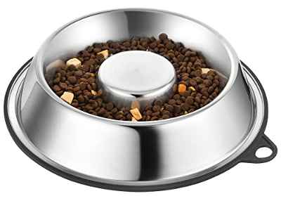 PEGGY11 Comedero Lento de Acero Inoxidable para Perros, Parte Inferior de Goma Antideslizante, Base Sin Punta, Apto para Alimentos, Sin BPA, Apto para Lavavajillas, Fácil de Limpiar, 1,5L