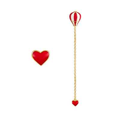 Pendientes De Corazón Rojo, Pendientes Asimétricos,Aretes De Corazón, Pendientes De Botón De Plata De Ley 925 para Mujer, Regalo de San Valentin, con Caja