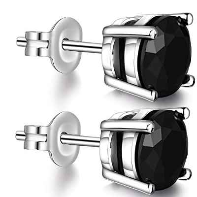 Pendientes Negro Zirconia Cúbica Plata De Ley 925 Negro Diamante Pendientes para Mujer Hombre 4mm