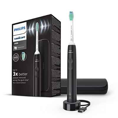 Philips Sonicare Cepillo de dientes eléctrico sónico serie 3100 con sensor de presión y recordatorio de sustitución de cabezal BrushSync, HX3673/14, negro