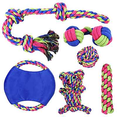 PHYLES Juguetes para Perros, 6 Piezas Juguete Perro Masticable, Juguetes de Durable Masticable Cuerda, Pelotas, Frisbee para Perros, Cuidado Dental para Perros Medianos Pequeños