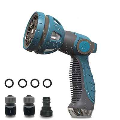 Pistola de Riego para Manguera Jardin, Pistola Manguera Jardin con Regulación de Caudal y 10 Formas de Riego, Pistola Jardin Metal para Limpieza de Automóvil, Riego del Césped