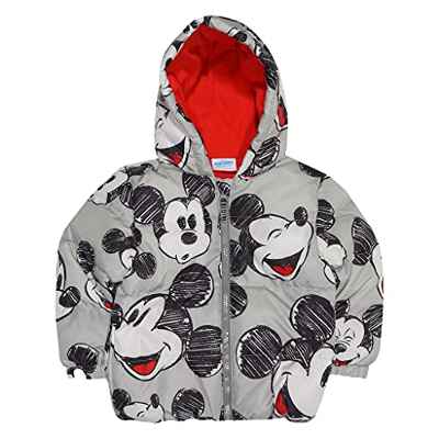 Popgear Disney Mickey Mouse Sketch AOP Girls Puffer Jacket Grey Camiseta, Gris, 3-4 Años para Niñas