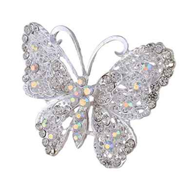 PRETYZOOM Mujeres Niñas Broche de Mariposa Pin Broches de Perlas de Cristal de Diamantes de Imitación de Moda para Bodas Nupciales (Plata)