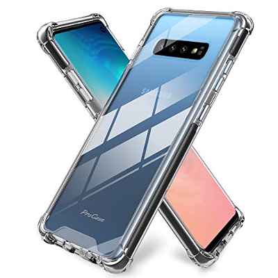 ProCase Funda Transparente Galaxy S10, Carcasa Híbrida Ultra Fina de TPU, Bumper Rugoso con Esquinas Reforzadas/Marco Negro Antigolpes TPE para Samsung Galaxy S10 2019 –Negro