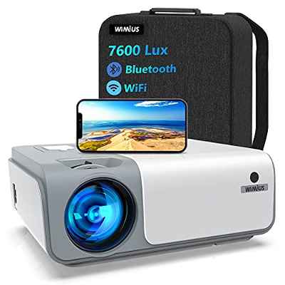 Proyector WiFi Bluetooth 7600 Lúmenes, WiMiUS Proyector Full HD 1080P Nativo Soporte 4K, Proyector WiFi Digital 4D y Función de Zoom 50%, Portátil Proyector Cine en Casa para iOS/Android/PS4/TV Stick