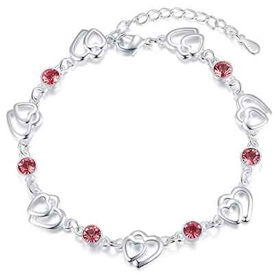 Pulsera Plata de ley 925 Mujer Regalos, Pulsera Joyería Mujer Amor, Pulsera Cristales de Austria,Cumpleaños Regalo para Mujeres Niñas Novia