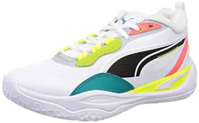 PUMA Playmaker Pro, Zapatillas deportivas, Unisex adulto, Puma White-Fiery Coral, 42 EU