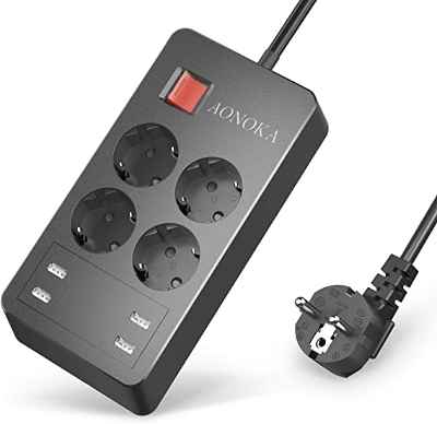 Regleta 4 tomas de corriente y 4 puertos USB