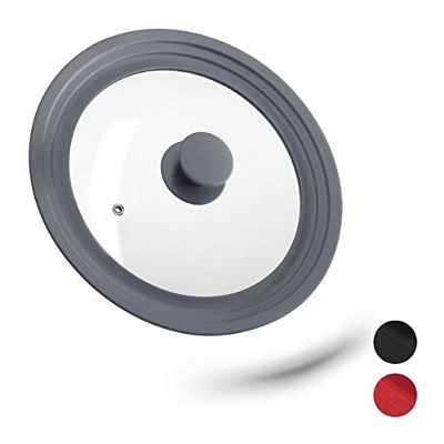 Relaxdays Tapa Sartén Universal, Tapadera Olla, 22-26 cm, Borde de Silicona, Multiusos, Cristal, 1 Ud, 5x27,5 cm, Gris