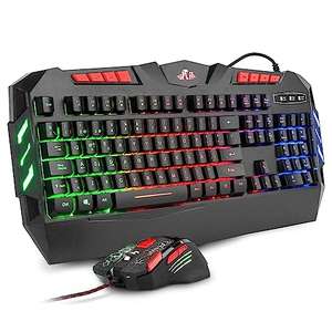 Rii RK900+ Gaming Combo de Teclado y 4 dpi Ratón con Cable, Gran tamaño, Sensación mecánica, Retroiluminación LED Multicolor