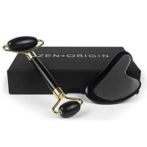 Rodillo masajeador facial obsidiana ZEN + ORIGIN, 100% Natural, Incluye Bolsa de Viaje