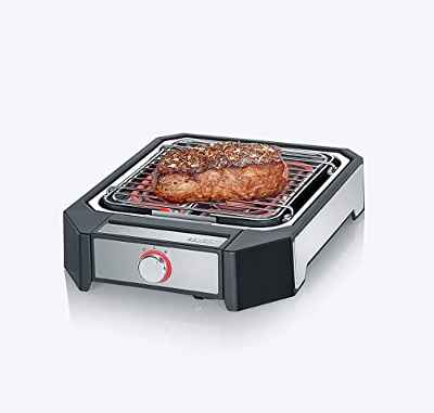Severin PG 8545 Steakboard - Barbacoa de alto rendimiento, 2 ajustes de potencia, 2300 W, acero inoxidable cepillado, negro