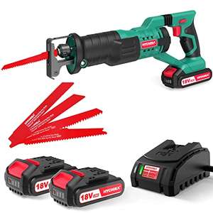 Sierra Sable Inalámbrica, HYCHIKA 18V, Sierra Alternativa de 2 Baterías 2.0Ah, 0-2800 RPM, Ideal para Cortar Madera y Metal