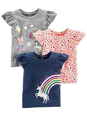 Simple Joys by Carter's 3-Pack Short-Sleeve Graphic Tees Camiseta, Gray, Pink, Navy Unicorn, 3T,