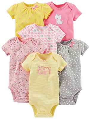Simple Joys by Carter's Body de Manga Corta Bebé Niña, Pack de 6, Rosa/Amarillo, 24 Meses
