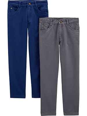 Simple Joys by Carter's Pantalón de Sarga Niño, Pack de 2, Azul Marino/Gris, 2 años
