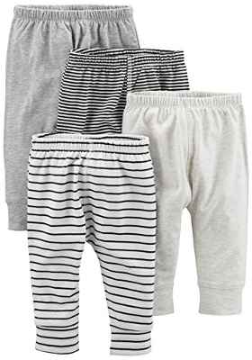 Simple Joys by Carter's Pantalón Unisex Bebés, Pack de 4, Gris, Rayas, 12 Meses
