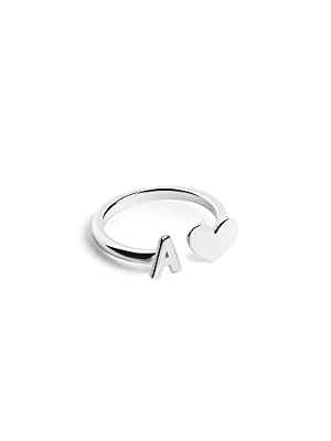 SINGULARU - Anillo Personalizado Letter Heart Plata - Anillo Ajustable - Plata de Ley 925 con Acabado Baño de Rodio - Talla Unica - Joyas para Mujer - Hecho en España - Letra A