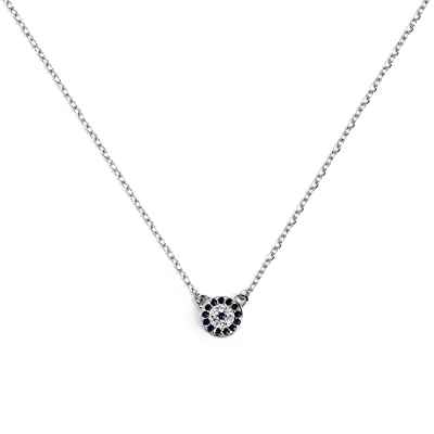 SINGULARU - Collar Evil Eye Plata - Colgante en Plata de Ley 925 con Acabado Baño de Rodio y Circonitas Blancas y Azules - Cadena de Talla Unica - Joyas para Mujer