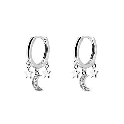 SINGULARU - Pendientes Midnight Sky Plata - Pendientes en Plata de Ley 925 con Acabado Baño de Rodio - Pendientes Aro Cierre Congo - Joyas para Mujer