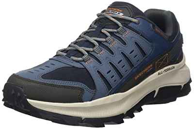 Skechers 237501 Nvor, Zapatillas Hombre, Navy Leather Mesh Orange Trim, 43 EU