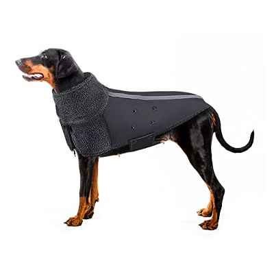 SlowTon Abrigo para Perro Invierno, Cálido Forro Polar para Exteriores con Bufanda De Cuello Alto, Rayas Reflectantes, Chaleco Resistente Al Viento, Juegos Suaves para Mascotas
