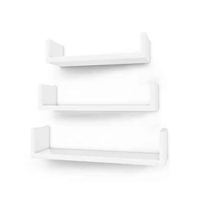 SONGMICS Juego de 3 estantes murales Modernos, Estantes flotantes de Pared, Estantes de Almacenamiento de MDF, Acabado de Alto Brillo, Montaje Oculto, Blanco, LWS40WT