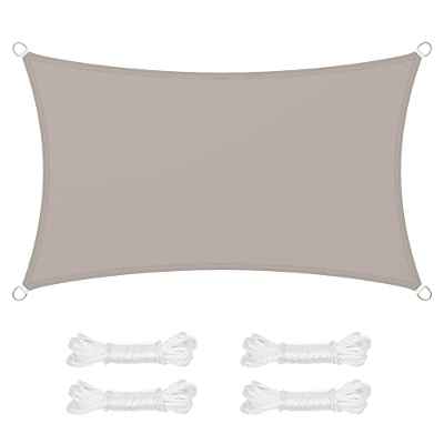 SONGMICS Vela de Sombra de 3 x 5 m, Impermeable con Columna de Agua de 665 mm, Protección Solar, Protección UV 93%, Terraza, Jardín, Balcón, Rectangular, Cuerdas de 2 m, Topo GSH35TP