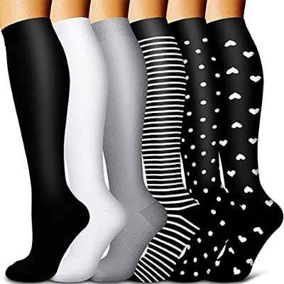 Sooverki Medias de compresión, Calcetines de compresión Mujer y Hombre, Calcetines Compresivos Enfermera para Trabajo, Ciclismo, Trotar, Correr, Deporte, Volar, Viajar B1-Multicolor-6 Paia S/M