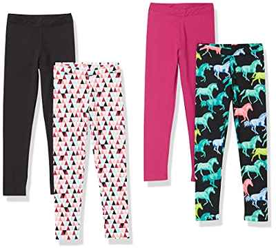 Spotted Zebra Leggings Niña, Pack de 4, Negro/Rosa/Gris, Caballos, 4-5 años
