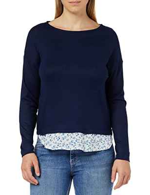 Springfield Camiseta Bimateria Punto Cortado, Camiseta Mujer, Azul Marino (Navy Blue), M