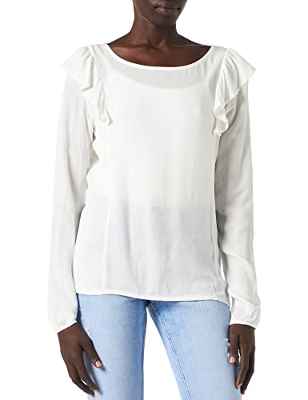 Springfield Camiseta de Manga Larga Bimateria Volante, Beige, M para Mujer