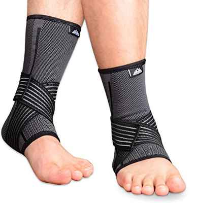 SupreGear 2-Paquete Tobillera, Tobillera Soporte de Nailon Elástico de Correa de Compresión con Hook & Loop para Correr/Saltar/Baloncesto (Gris, M)