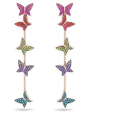 Swarovski Lilia Pendientes, Mariposa, Largos, Baño tono oro rosa