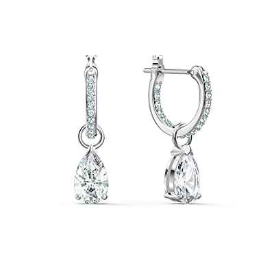 Swarovski Pendientes de aro Attract Pear Mini, blanco, baño de rodio