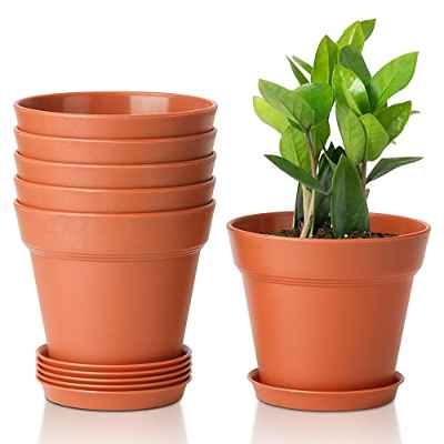 T4U 12,5cm Macetas plástico con platillo,Maceteros Decorativos Interior con Agujero de Drenaje, Macetas para Plantas Flores,Decoración del Hogar Balcón Jardín,Juego de 6,Rojo