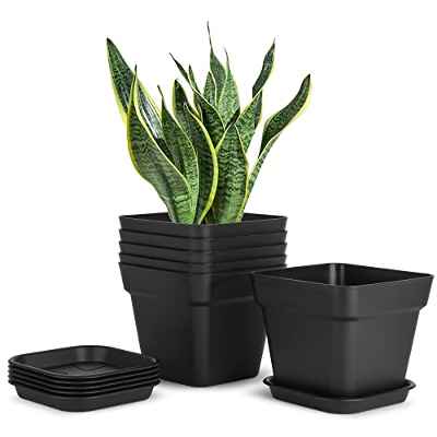 T4U 14,5cm Macetas plástico con platillo,Maceteros Decorativos Interior con Agujeros de Drenaje, Macetas para Plantas Flores,Decoración del Hogar Balcón Jardín,Juego de 6,Blanco