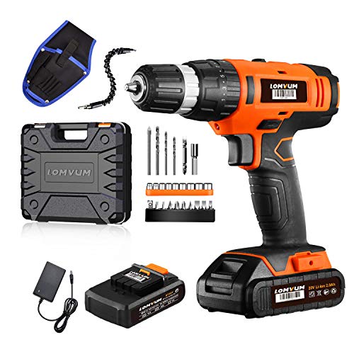 Taladro Atornillador 20V, LOMVUM Destornillador con 27 accesorios