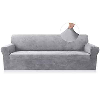 TAOCOCO Funda Terciopelo Sofá Fundas Elastica Sofa Funda Sofa Ajustable Protector Sofá para Mascotas Fundas de Sofá para Sala de Estar (Gris Claro, 2 Plazas)