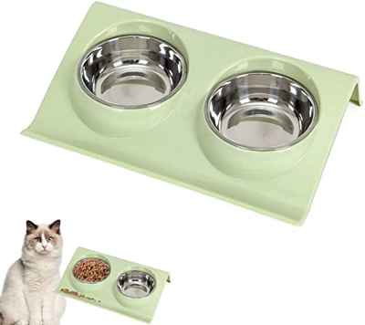 Tazón para Mascotas, Taozoey Comedero para Gatos Pequeños, Cuenco Perro Acero Inoxidable, con Base Antiderrames, Doble Cuencos (L, Verde)