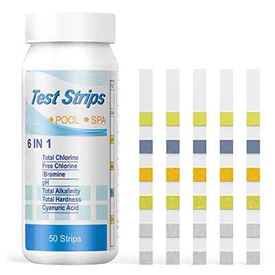 Tiras Reactivas Piscina Cloro 50PCS, Homtiky 6 en 1 Reactivos de Piscina para pH/Cloro/Alcalinidad/Ácido Cianúrico y Dureza del Agua, Medidor para Piscina y Agua Potable, Paquete Individual