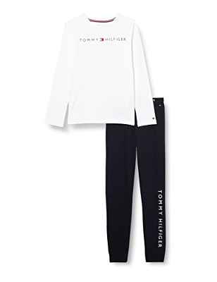 Tommy Hilfiger Basic LS Pant Jersey Set Juego de Pijama, White/Desert Sky, 14-16 Years para Niños