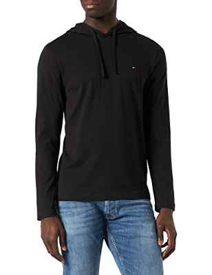 Tommy Hilfiger Camiseta con Capucha LS L/S, Black, XL para Hombre