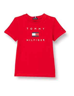 Tommy Hilfiger TH Logo tee S/S Camiseta, Deep Crimson, 80 cm para Niños