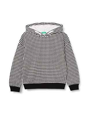 United Colors of Benetton Camiseta M/L 3PK2C201D Sudadera con Capucha DE Manga Larga, Fantasía en Blanco y Negro 61G, 122 para Niñas