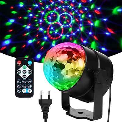URAQT Luces Discoteca, Rotación de 360 ° Bola Discoteca con Sonido Activado Luces de Fiesta 7 Colores RGB Luz Discoteca con Control Remoto, L​uz Discoteca Fiesta para KTV, DJ, Fiesta, Bar, Casa