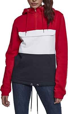 Urban Classics Ladies Color Block Sweat Pull Over Sudadera con Capucha, Firered/Navy/White, M para Mujer
