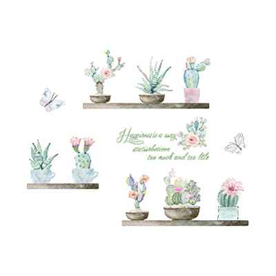VORCOOL Creativo Cactus Flor Mariposa Pegatinas de Pared para Sala de Estar decoración de la Cama Tatuajes en casa Planta de Bricolaje Arte Mural